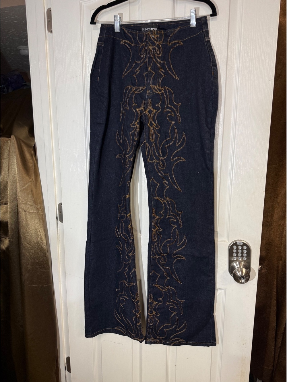 Fashion Nova Womens 9 Embroidered Western Bootcut Jeans Dark Wash Cowboy Boho